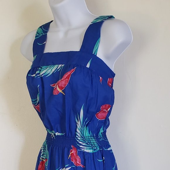 Sand Pebble of Hawaii Womens Sundress Small Blue Anthurium Print 70s USA - Picture 8 of 12
